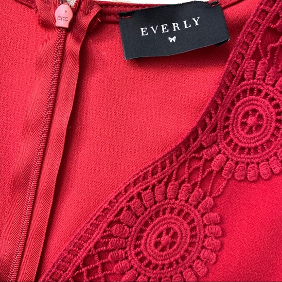 Everly Red 3/4 Sleeve Embroidered Mini Dress Women Small - Picture 10 of 14
